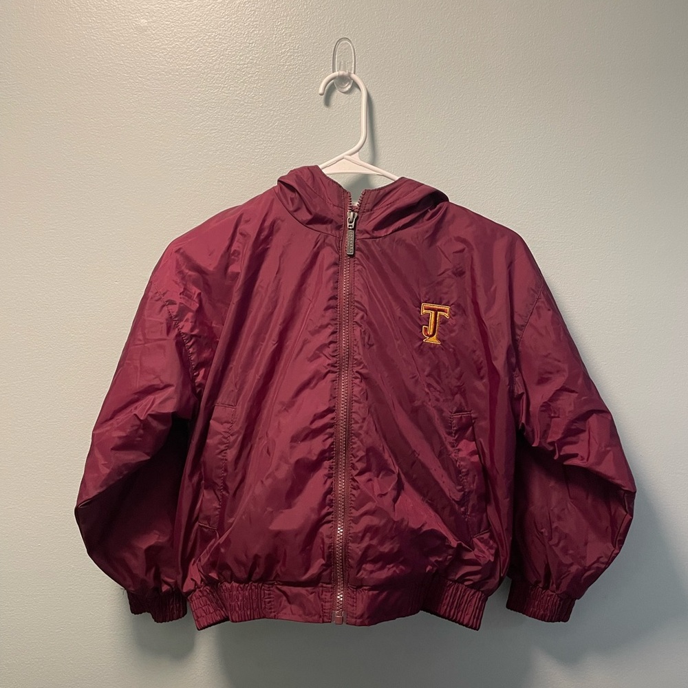 Burgundy Hooded Rain Jacket with TJCA Logo